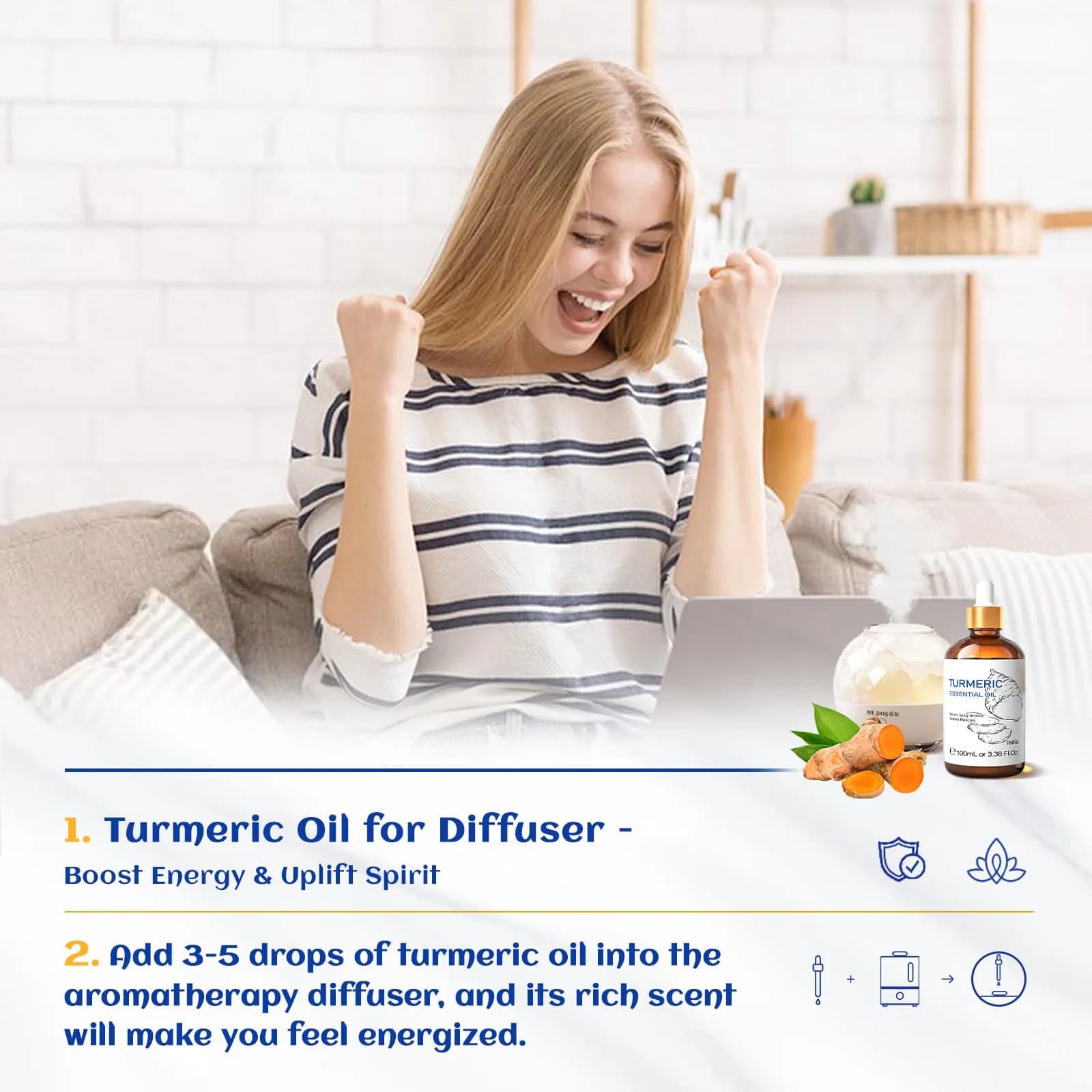 HIQILI Turmeric Essential Oil for Face & Aromatherapy, 100ml (3.38 Fl Oz) | Steam Distilled from Seed - view 7