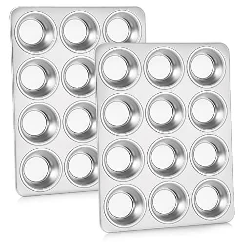 P&P CHEF 12-Cup Stainless Steel Muffin Pan Tin, 2-Pack | Heavy Duty & Oven Safe Bakeware thumbnail 1