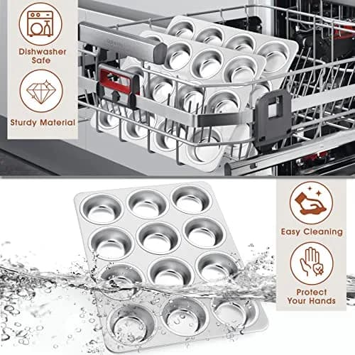 P&P CHEF 12-Cup Stainless Steel Muffin Pan Tin, 2-Pack | Heavy Duty & Oven Safe Bakeware thumbnail 5