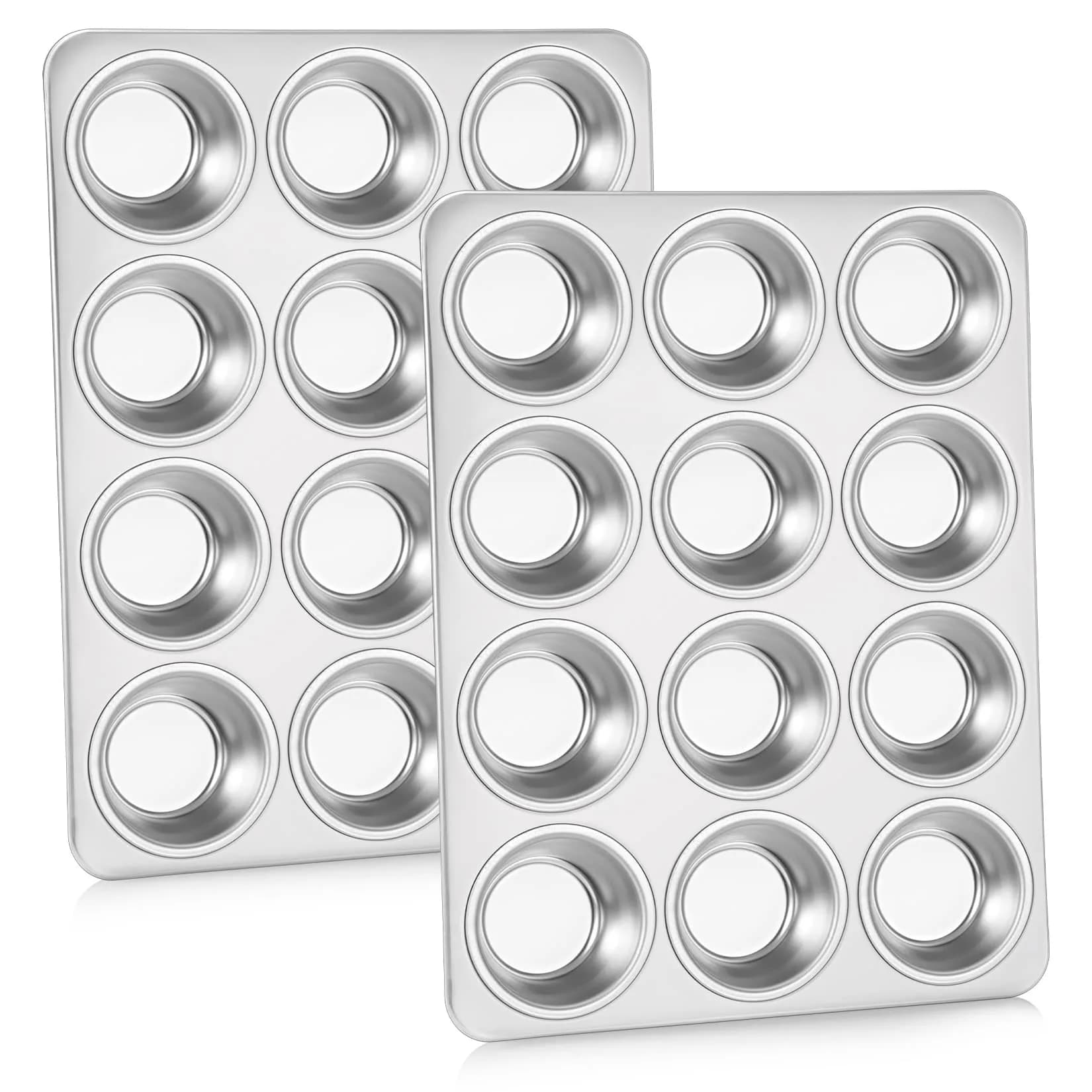 P&P CHEF 12-Cup Stainless Steel Muffin Pan Tin, 2-Pack | Heavy Duty & Oven Safe Bakeware — 12 Cup