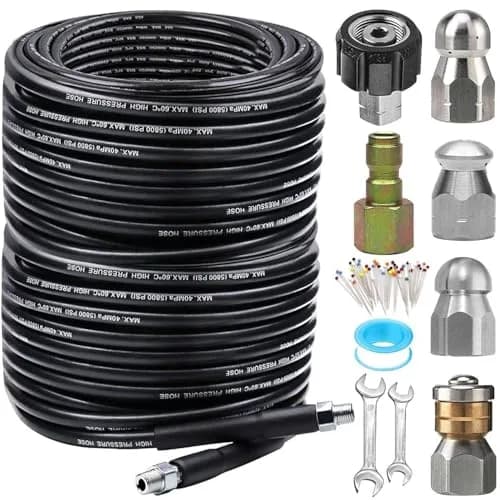 ZOFINE 200FT Sewer Jetter Kit for Pressure Washer, 5800PSI Drain Cleaner Hose with 6 Nozzles & M22/1/4" Fittings | Clears Clogs Fast thumbnail 1