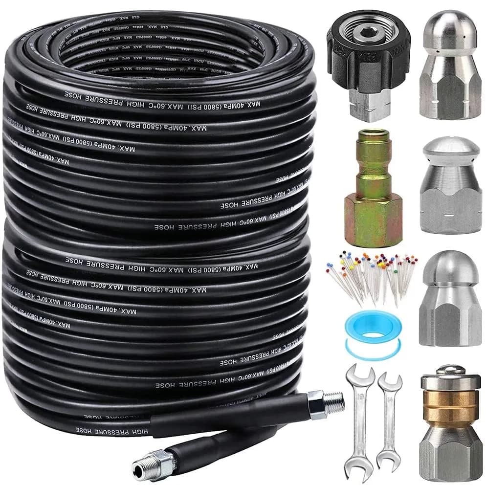 ZOFINE 200FT Sewer Jetter Kit for Pressure Washer, 5800PSI Drain Cleaner Hose with 6 Nozzles & M22/1/4" Fittings | Clears Clogs Fast thumbnail 2