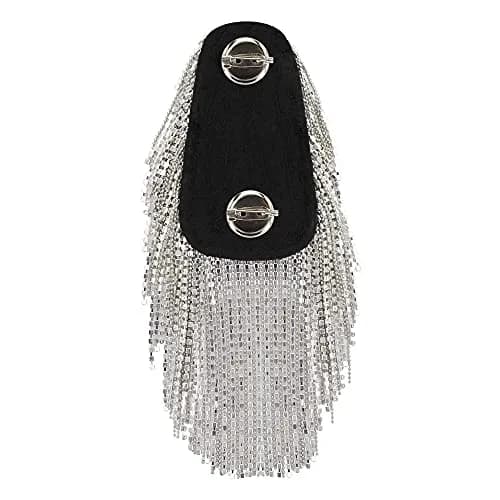 SXMFFHCG Beaded Crystal Shoulder Patches Motifs Fringe Tassel Epaulets Shoulder Brooches 2 Pieces (Silver B) thumbnail 4