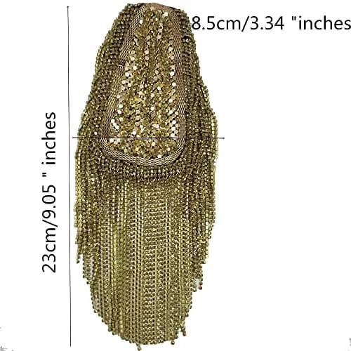 SXMFFHCG Beaded Crystal Shoulder Patches Motifs Fringe Tassel Epaulets Shoulder Brooches 2 Pieces (Gold B) thumbnail 5