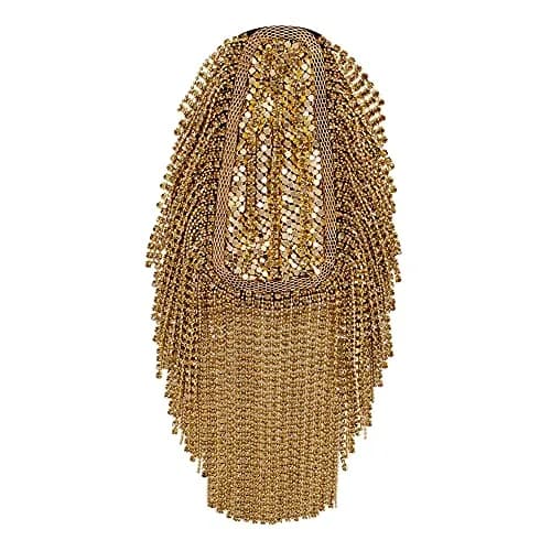 SXMFFHCG Beaded Crystal Shoulder Patches Motifs Fringe Tassel Epaulets Shoulder Brooches 2 Pieces (Gold B) thumbnail 2