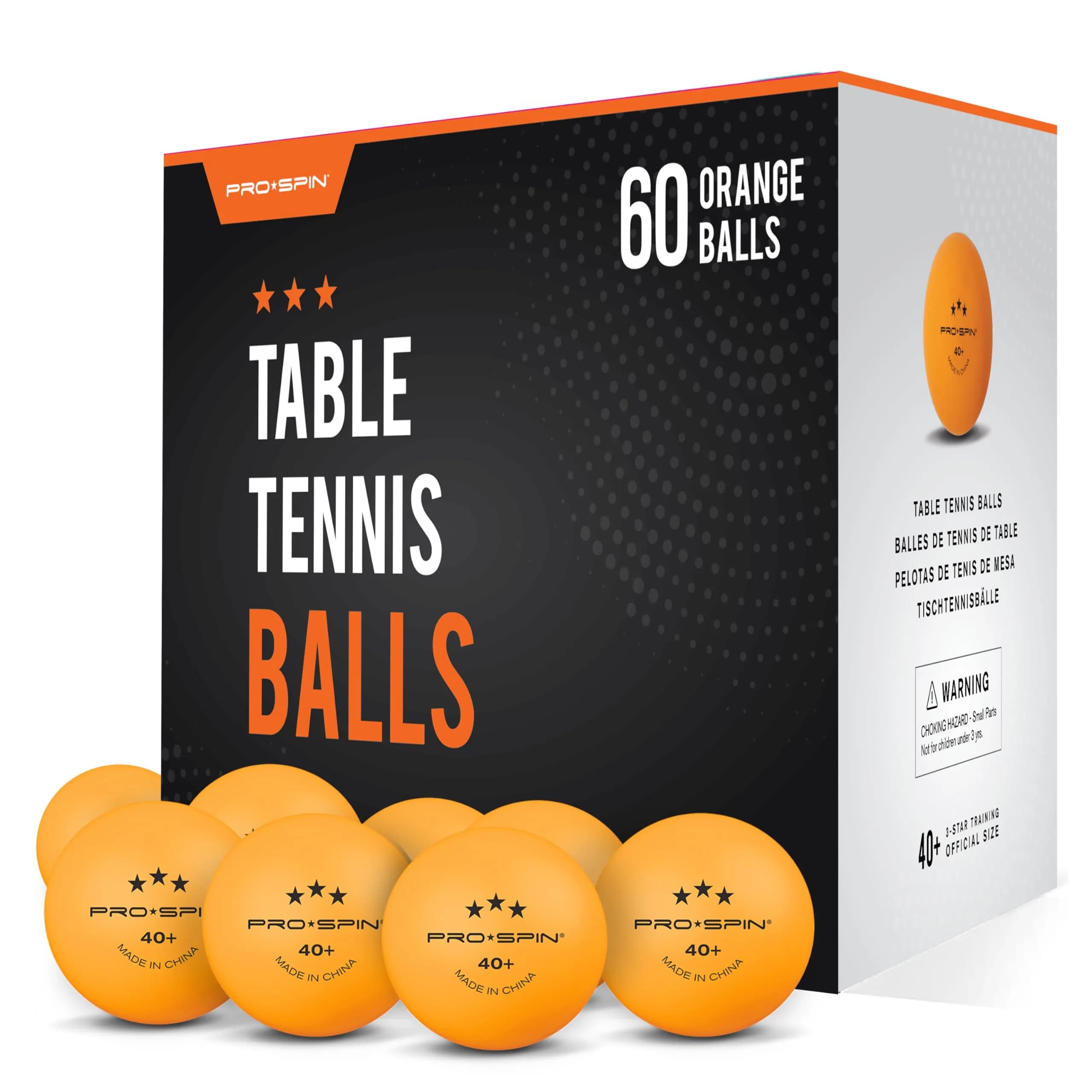 PRO-SPIN 3-Star Premium Orange Table Tennis Balls | 40mm ABS Professional Quality for Indoor & Outdoor Play