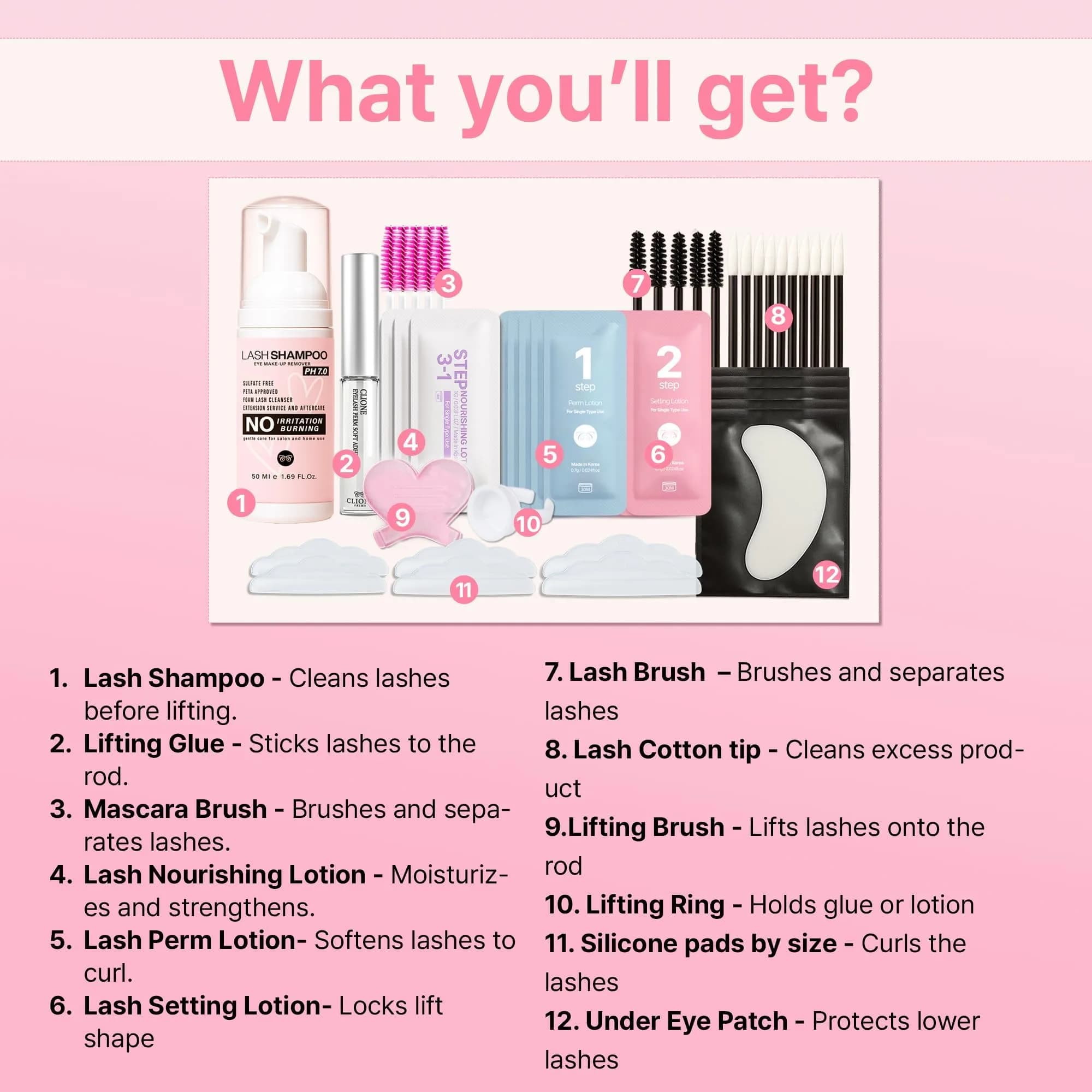 CLIONE PRIME Korean Lash Lift Kit in Pink - Professional Eyelash Perm & Eyebrow Lamination Set with Natural Curl - view 4