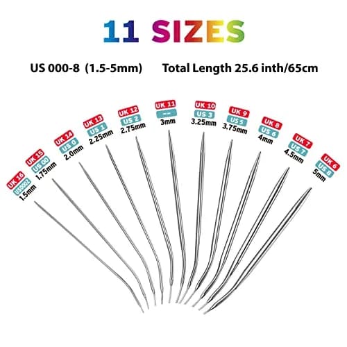 Coowayze Circular Knitting Needles Set 24 Inch (1.5mm - 5mm) | 11 Pairs Stainless Steel Magic Loop Needles thumbnail 2