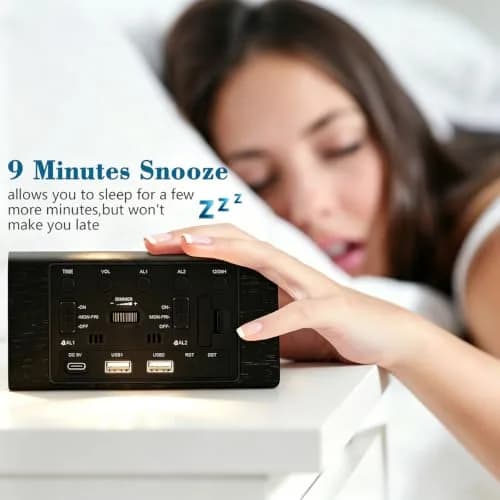 Kogonee Wooden Digital Alarm Clock with Dual USB Ports, Dimmable LED Display, Date, Day, Temp | 15.2 cm (6 Inch) Black thumbnail 8