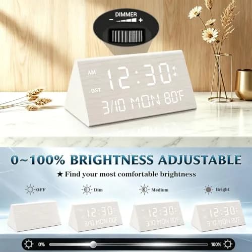 Kogonee Premium Wooden Digital Alarm Clock with Dual USB Charging Ports, Dimmable LED Display, 6-inch (15.24 cm) | Modern Decor for Bedrooms & Desks thumbnail 4