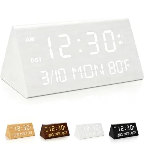 Kogonee Premium Wooden Digital Alarm Clock with Dual USB Charging Ports, Dimmable LED Display, 6-inch (15.24 cm) | Modern Decor for Bedrooms & Desks thumbnail 1