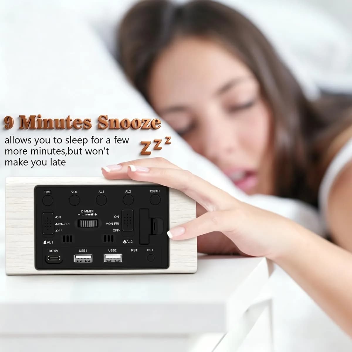 Kogonee Premium Wooden Digital Alarm Clock with Dual USB Charging Ports, Dimmable LED Display, 6-inch (15.24 cm) | Modern Decor for Bedrooms & Desks - view 8