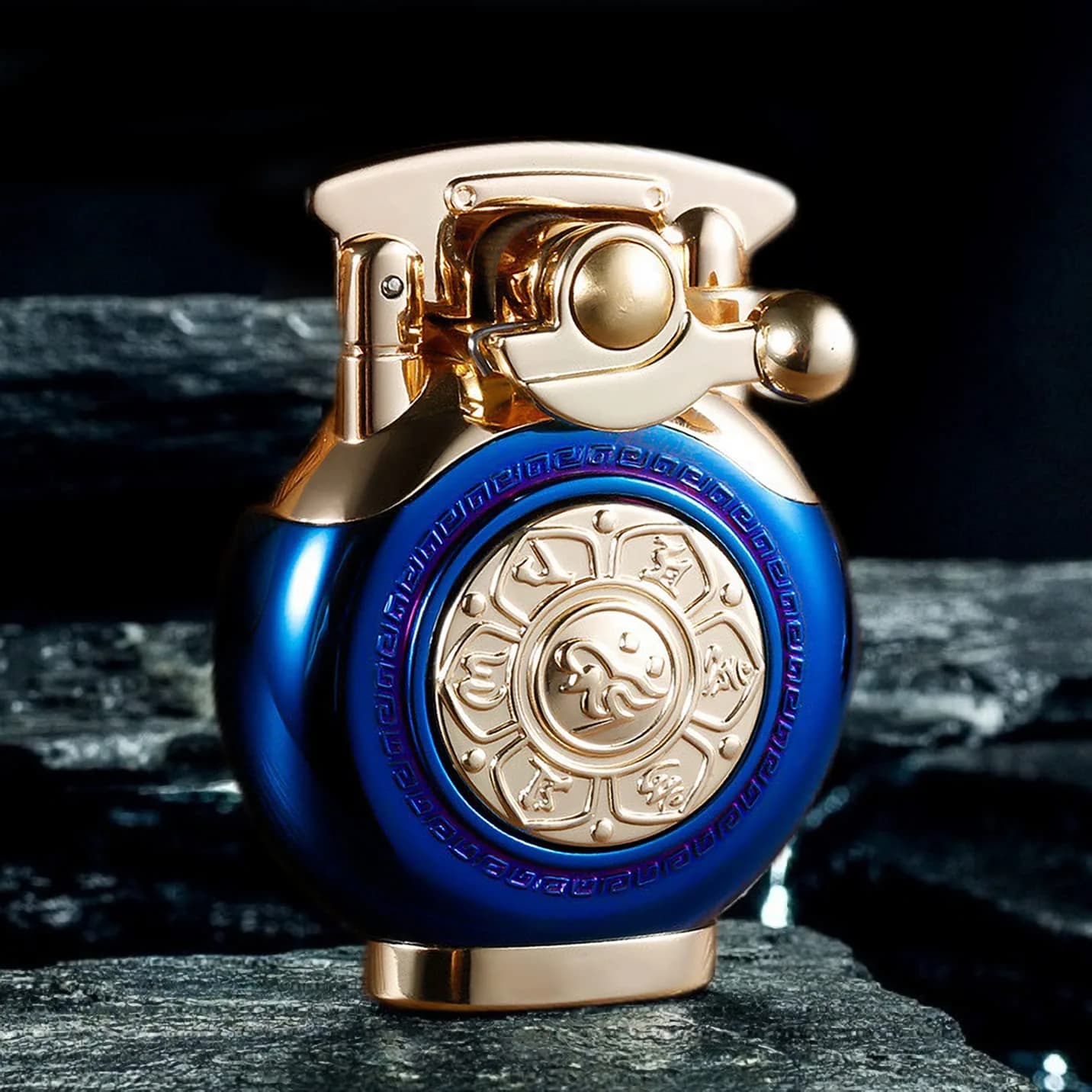 YANCONG Vintage Antique Reusable Windproof Trench Lighter | Unique Mechanical Design for Men & Dad (B-Blue) — B-blue