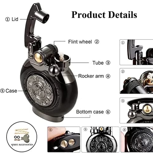 YANCONG Vintage Antique Reusable Windproof Trench Lighter | Unique Mechanical Design for Men & Dad (B-Blue) thumbnail 6