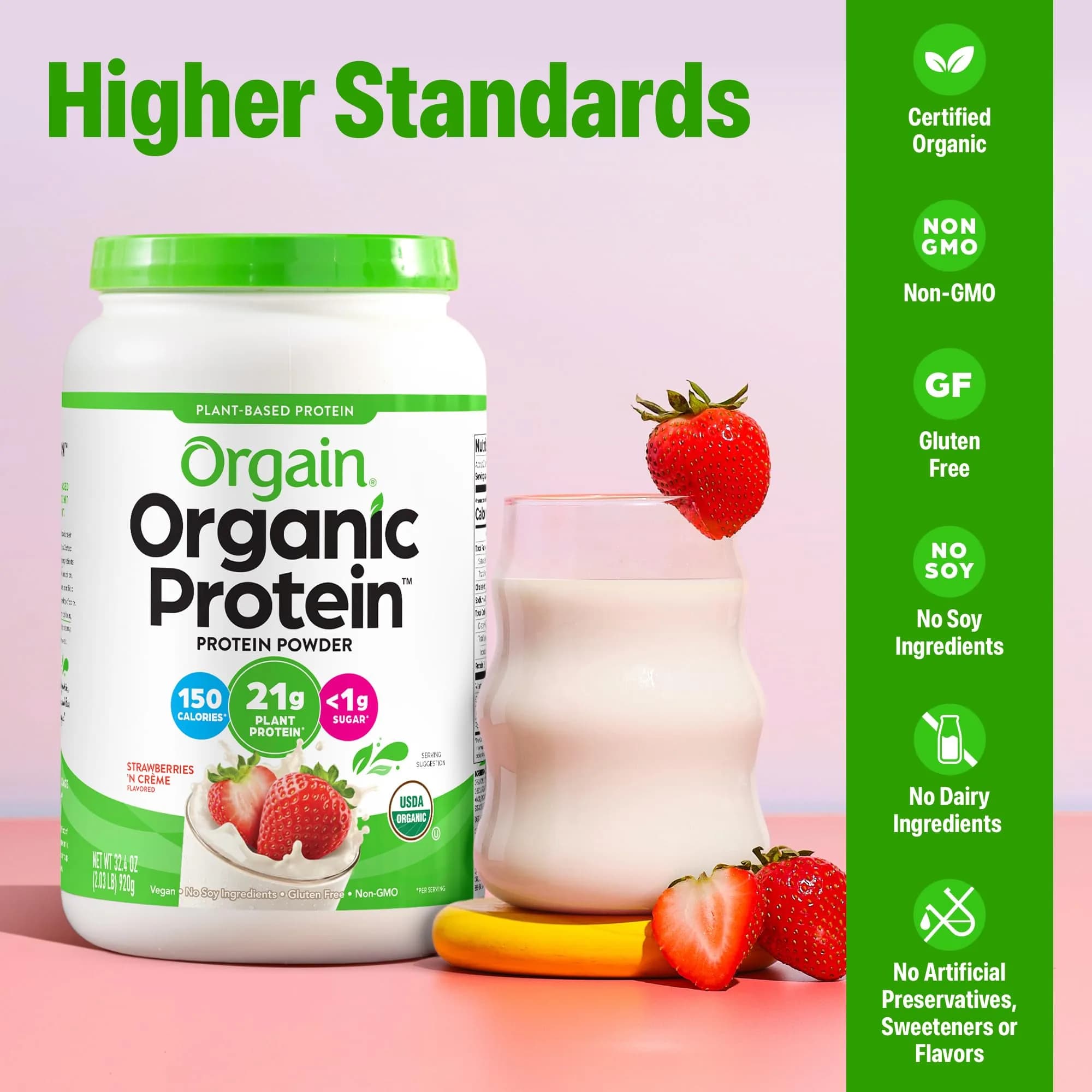 Orgain Organic Vegan Protein Powder Strawberries & Cream | 21g Plant Protein, Low Net Carb, Gluten-Free - view 4