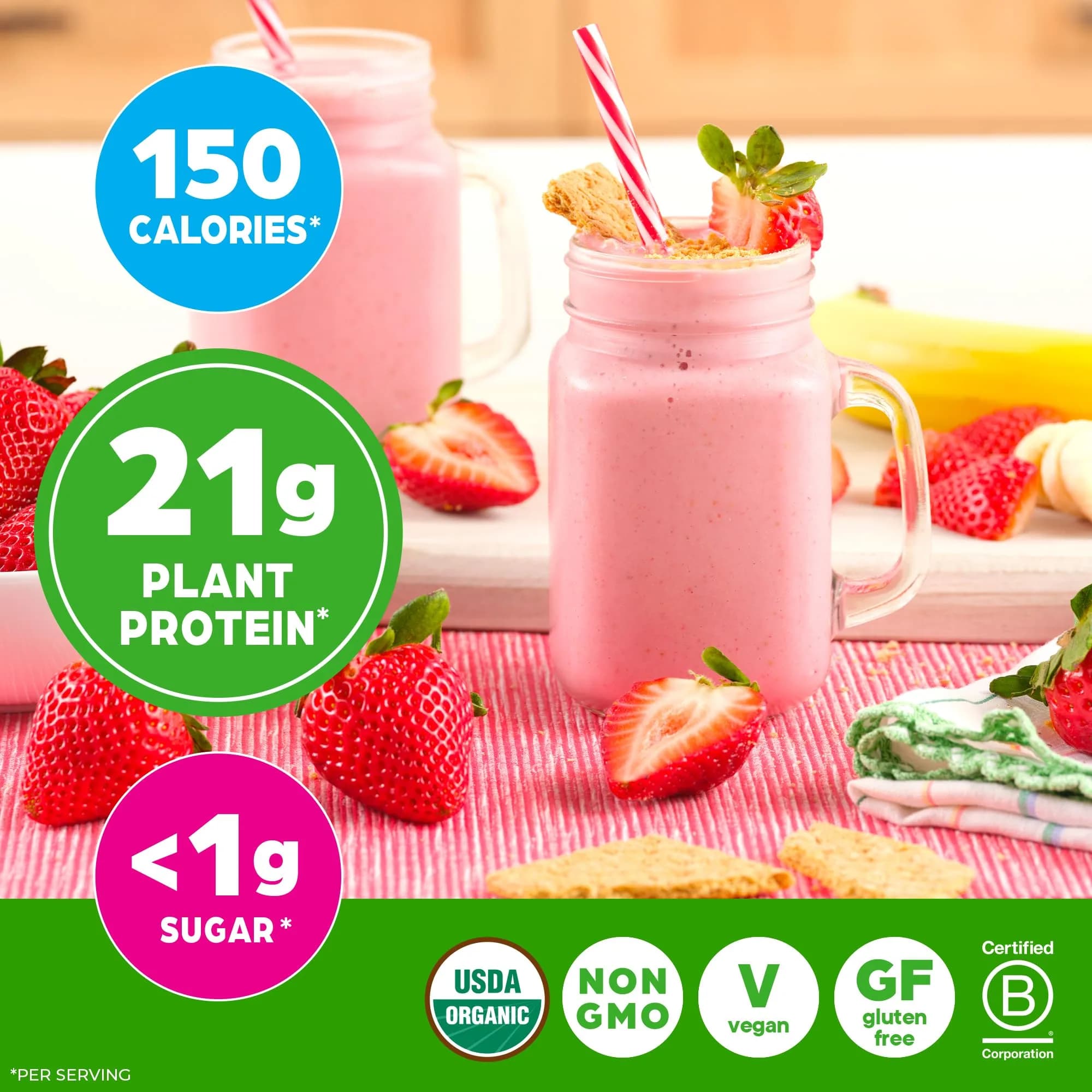 Orgain Organic Vegan Protein Powder Strawberries & Cream | 21g Plant Protein, Low Net Carb, Gluten-Free - view 6