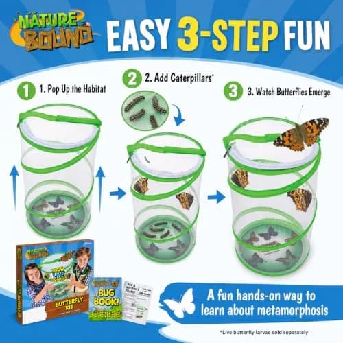 Nature Bound Butterfly Growing Kit 13 inch Tall Pop-Up Enclosure | STEM Learning Guide thumbnail 2