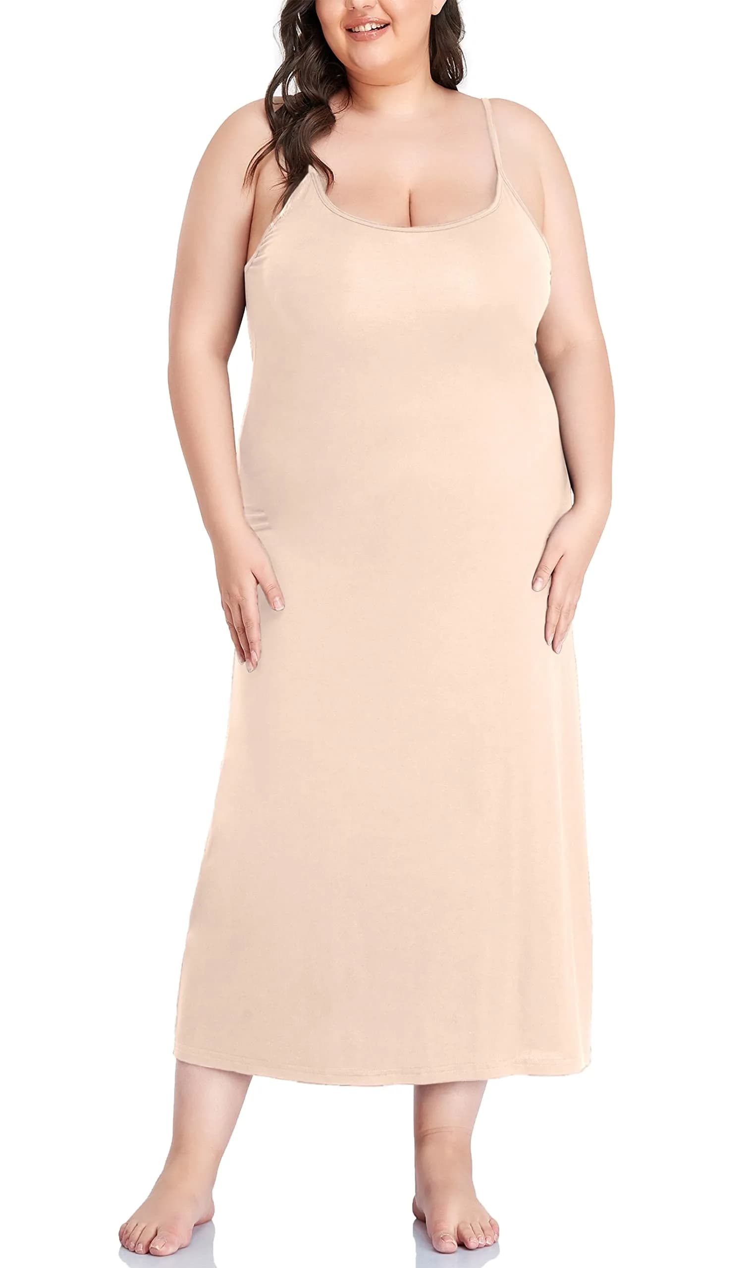 Papicutew Women's Full Slip for Under Dresses Plus Size Long Nightgown Cami Dress 22 Plus Nude | Soft, Stretchy, Full Coverage Nightwear