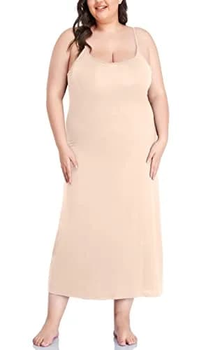 Papicutew Women's Full Slip for Under Dresses Plus Size Long Nightgown Cami Dress 22 Plus Nude | Soft, Stretchy, Full Coverage Nightwear thumbnail 1