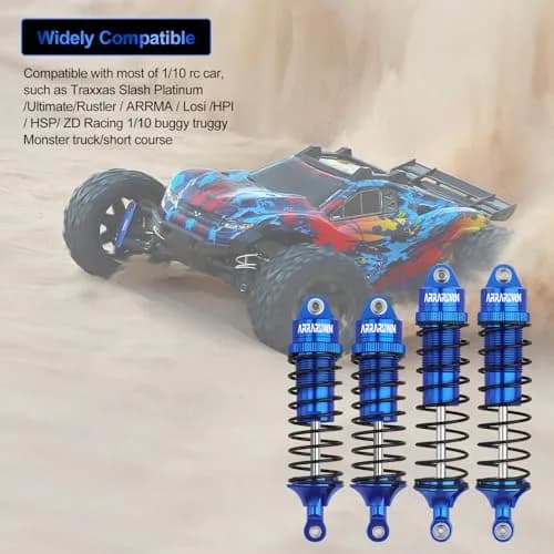 ARRAROWN Blue 4pcs RC Car Shock Absorber Set 100mm/115mm | CNC Machined Metal Upgrade thumbnail 2