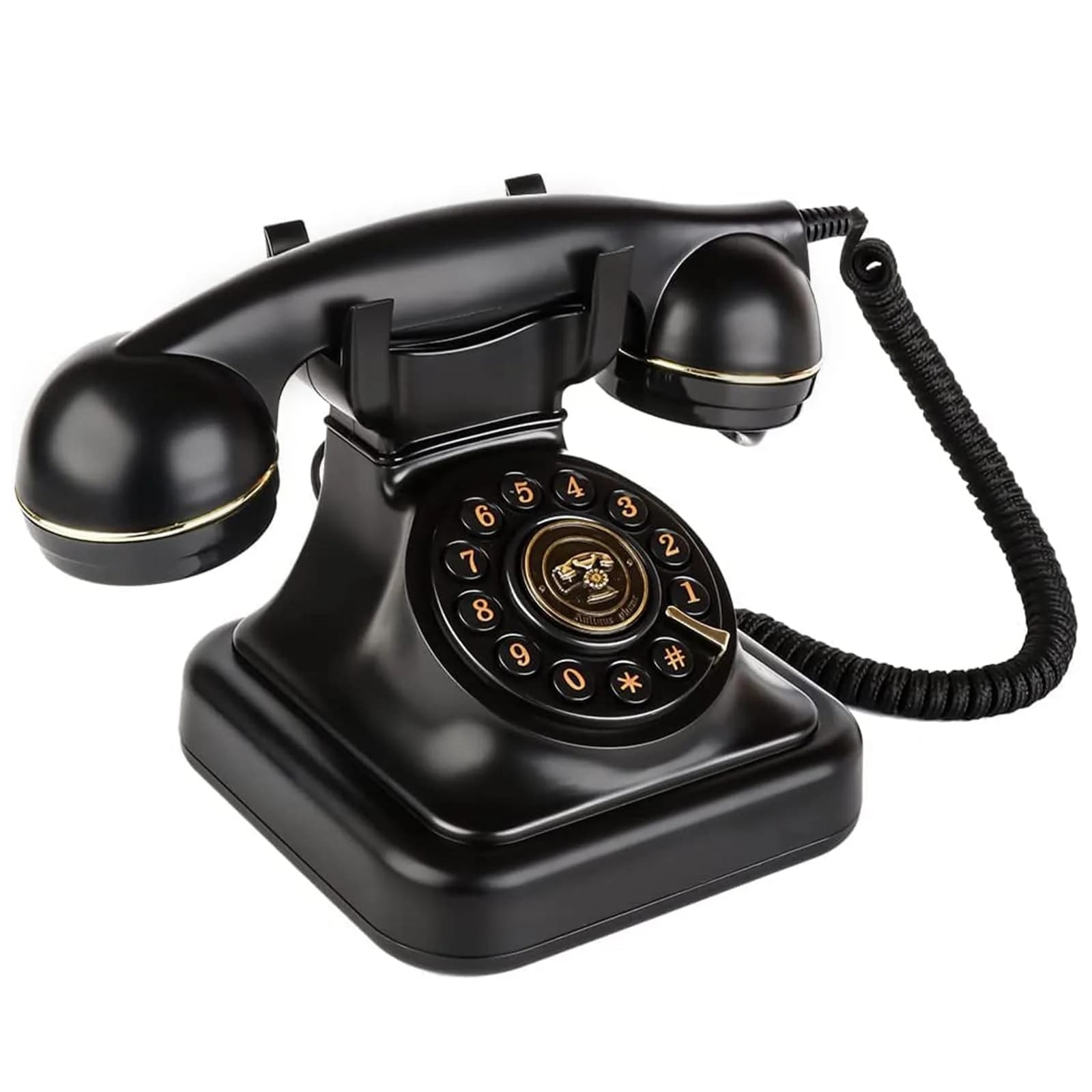 Sangyn Retro Corded Landline Telephone with Fabric Cord | Push-Button Dial, Black Metallic - main product image