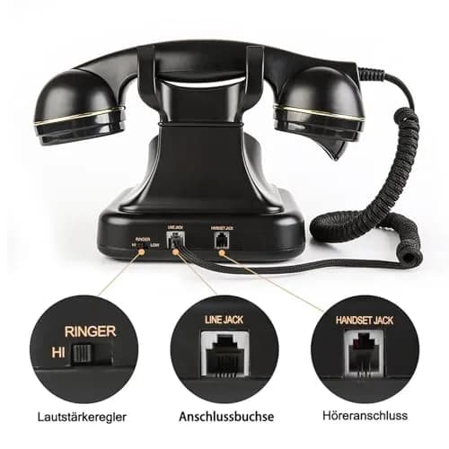 Sangyn Retro Corded Landline Telephone with Fabric Cord | Push-Button Dial, Black Metallic thumbnail 2