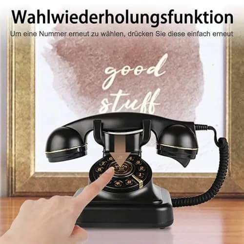 Sangyn Retro Corded Landline Telephone with Fabric Cord | Push-Button Dial, Black Metallic thumbnail 3