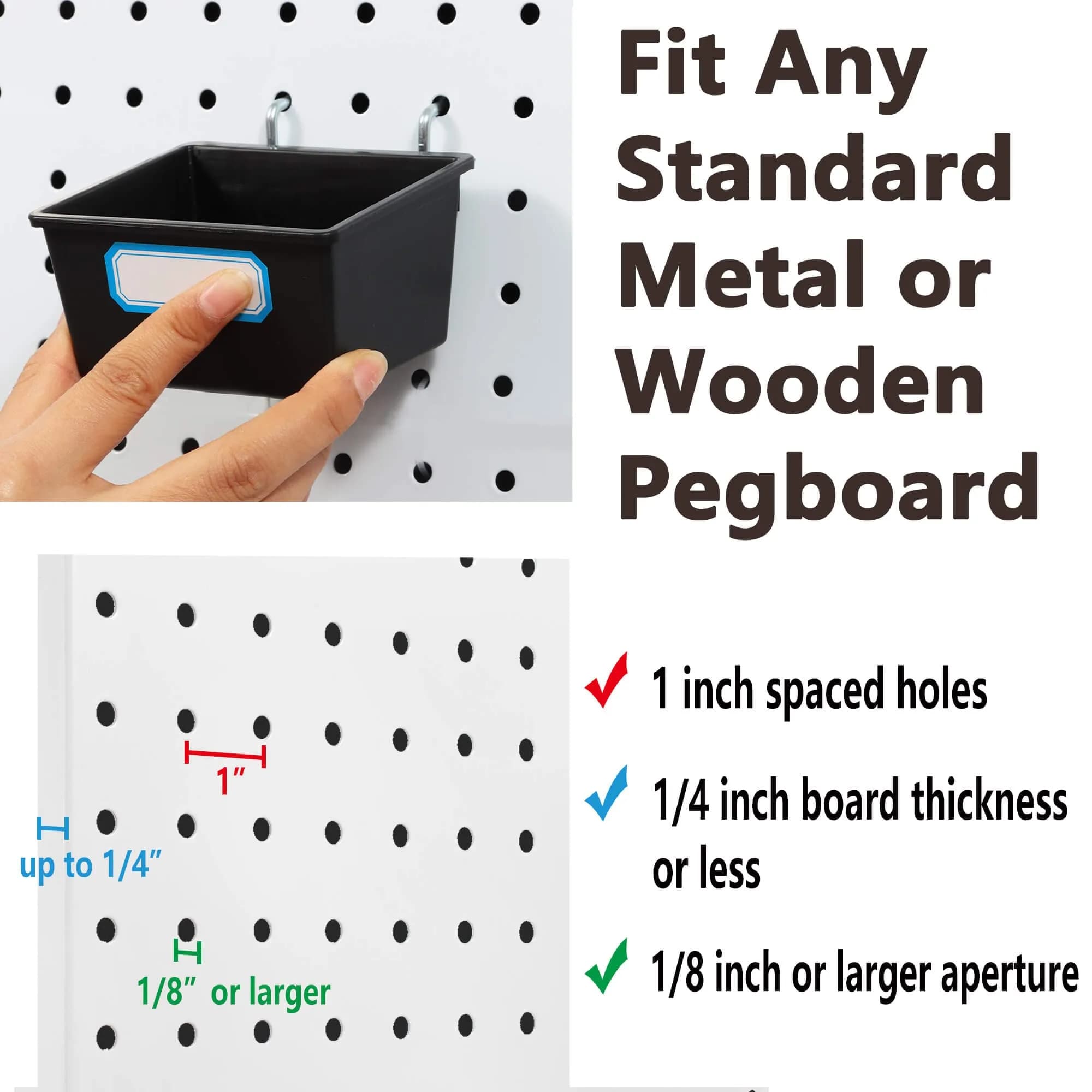 FRIMOONY 165-Piece Pegboard Hooks Assortment with Bins & Locks | 1/8" & 1/4" Compatible - view 6