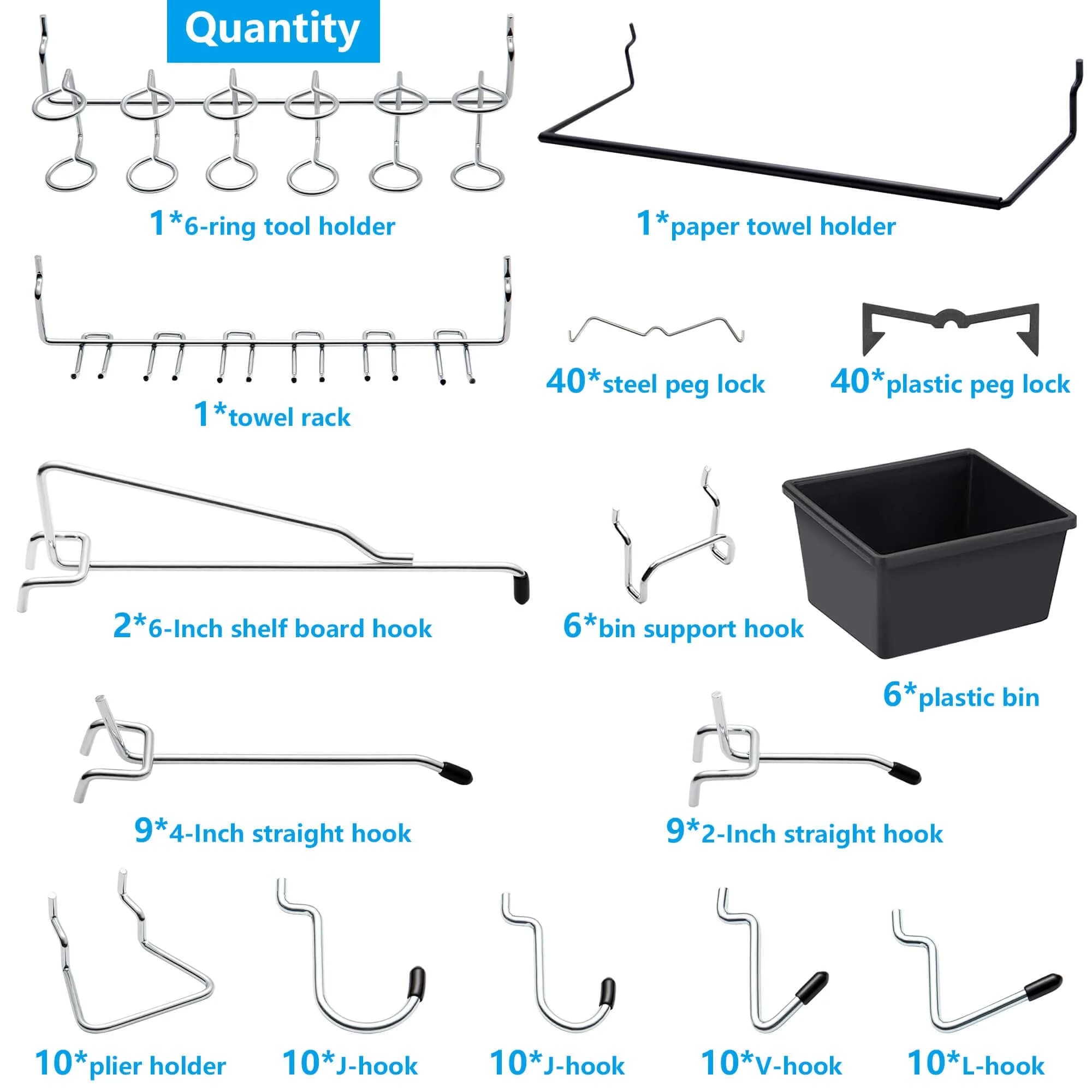 FRIMOONY 165-Piece Pegboard Hooks Assortment with Bins & Locks | Organize Tools on 1/8" & 1/4" Pegboards - view 2