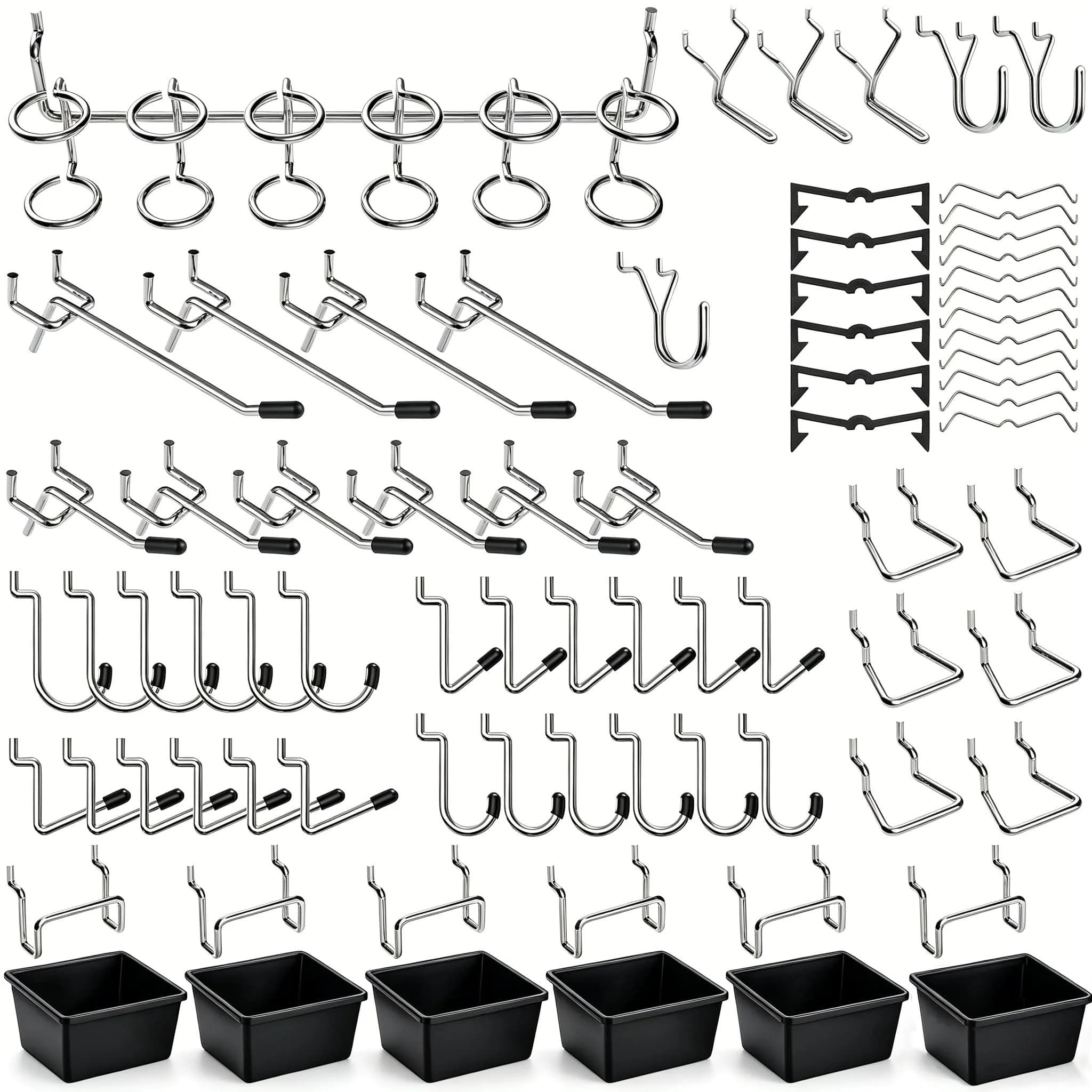 FRIMOONY 107-Piece Pegboard Hooks Assortment with Bins & Locks for 1/8" & 1/4" Pegboards - main product image