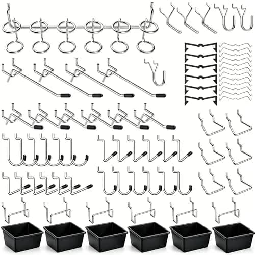 FRIMOONY Pegboard Hooks Assortment with Bins & Locks, 107 PCS | Organize Tools & Supplies thumbnail 1