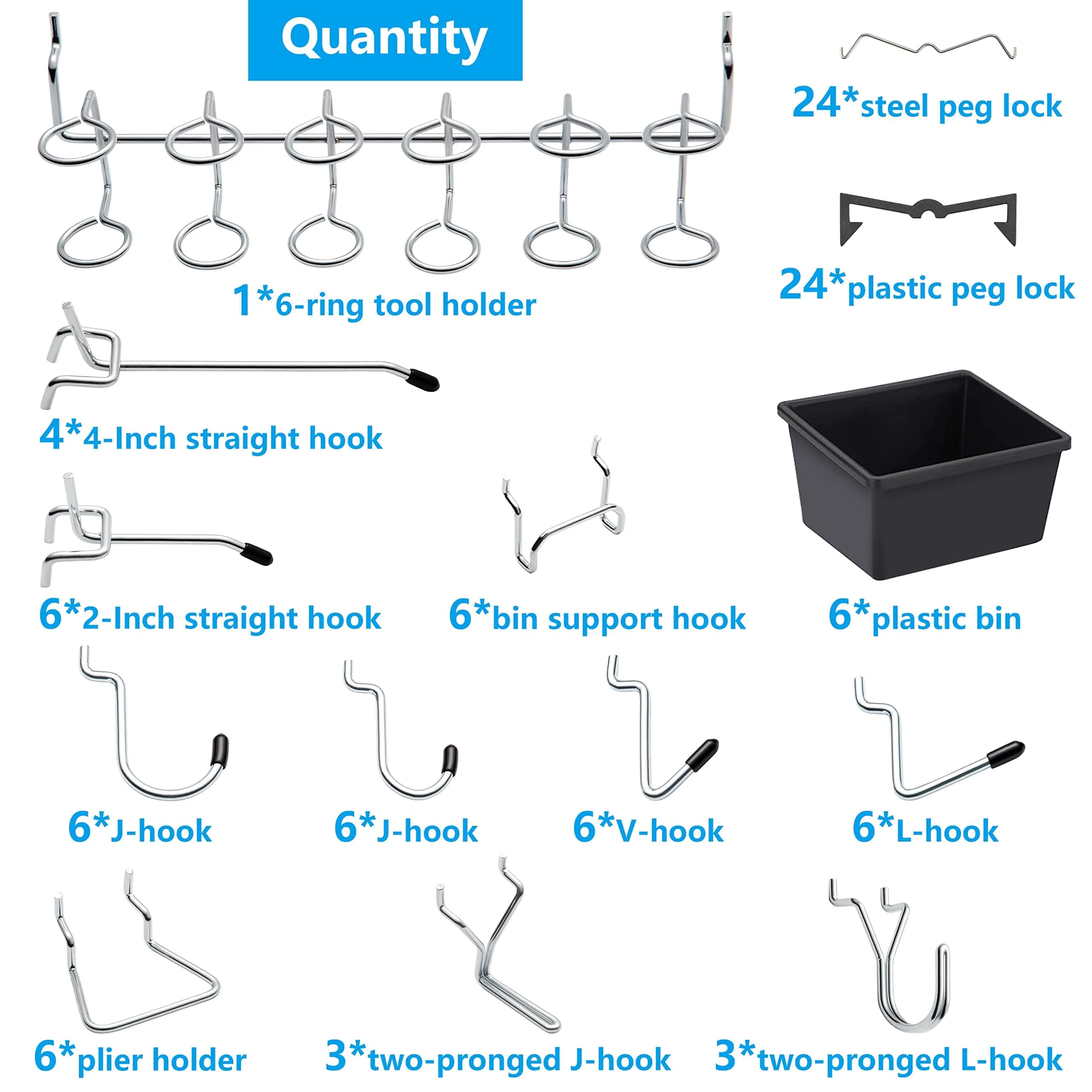 FRIMOONY 107-Piece Pegboard Hooks Assortment with Bins & Locks for 1/8" & 1/4" Pegboards - view 2