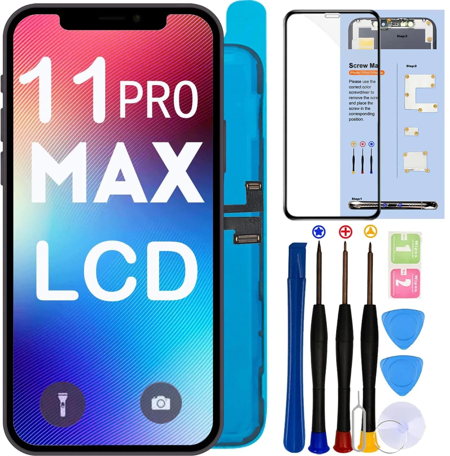 SIMDOG iPhone 11 Pro Max LCD Screen Replacement 6.5" | Full Repair Kit with Tools & Screen Protector — for 11 Pro Max