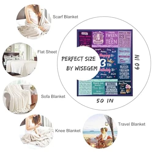 Wisegem 13th Birthday Blanket for Girls 60" x 50" | Soft, Warm & Fade Resistant thumbnail 5