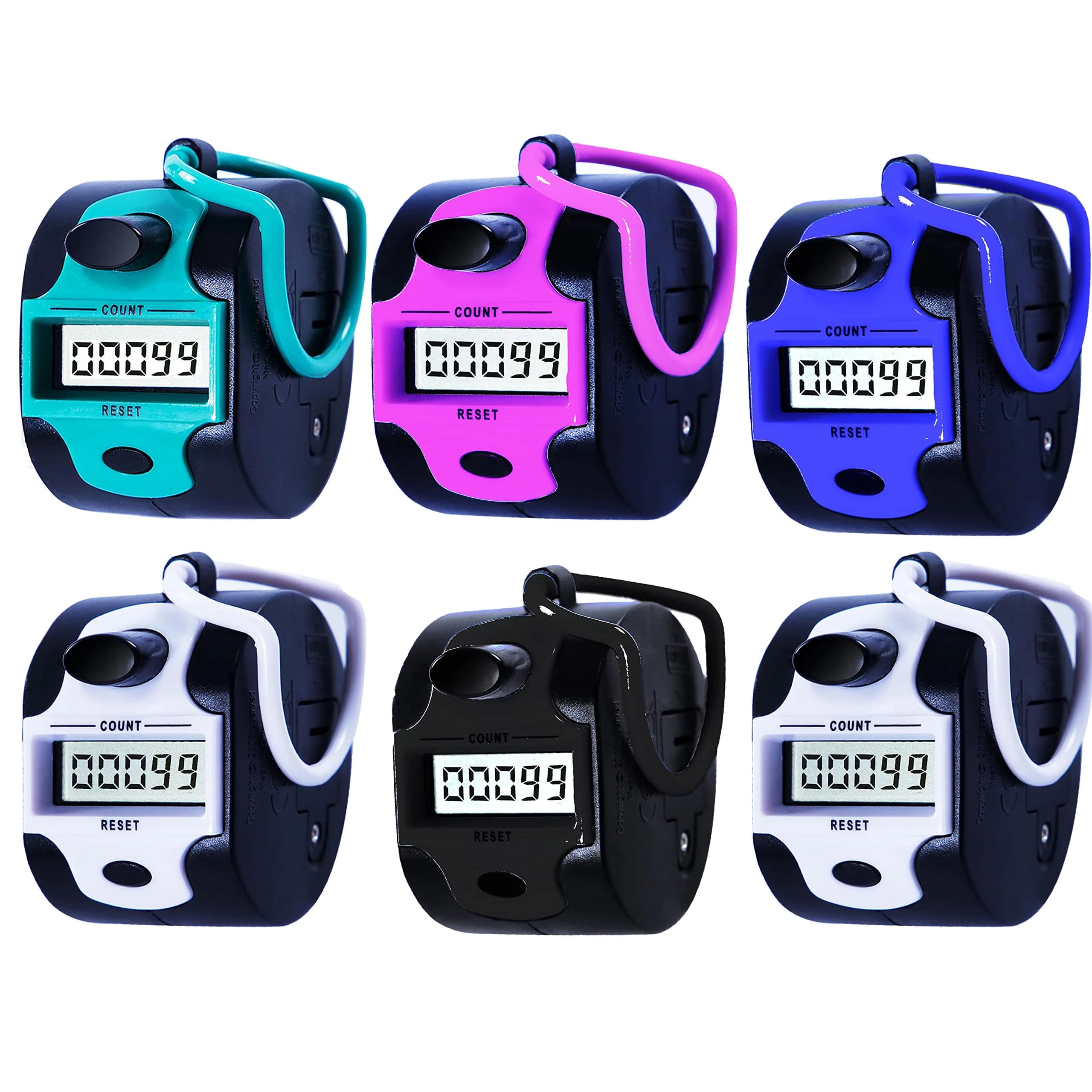 TESEAS 5-Digit Electronic Lap Counter Clicker (6-Pack, Blue) | Manual Tally Counter for Sports & Events