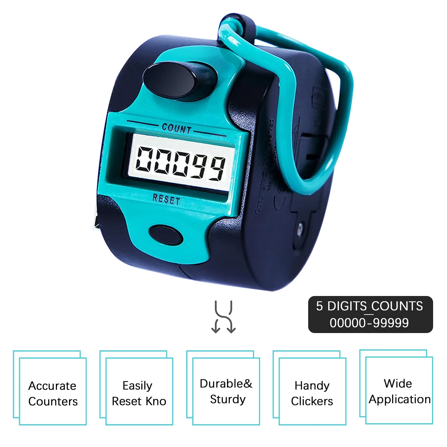 TESEAS 5-Digit Electronic Lap Counter Clicker (6-Pack, Blue) | Manual Tally Counter for Sports & Events - view 2