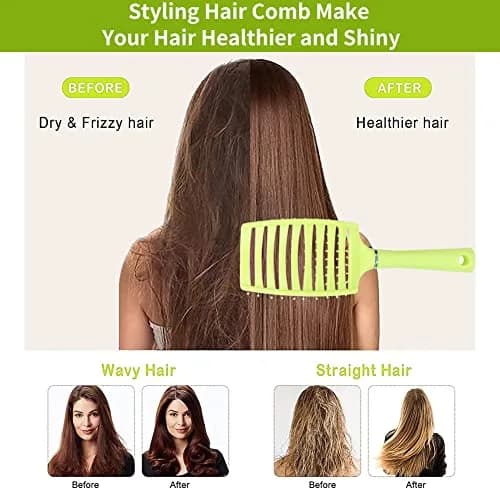 Yinhing Vented Paddle Hair Brush - Green | Detangling & Styling for Thick Straight Hair thumbnail 2