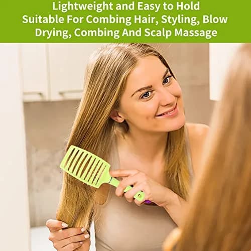 Yinhing Vented Paddle Hair Brush - Green | Detangling & Styling for Thick Straight Hair thumbnail 3