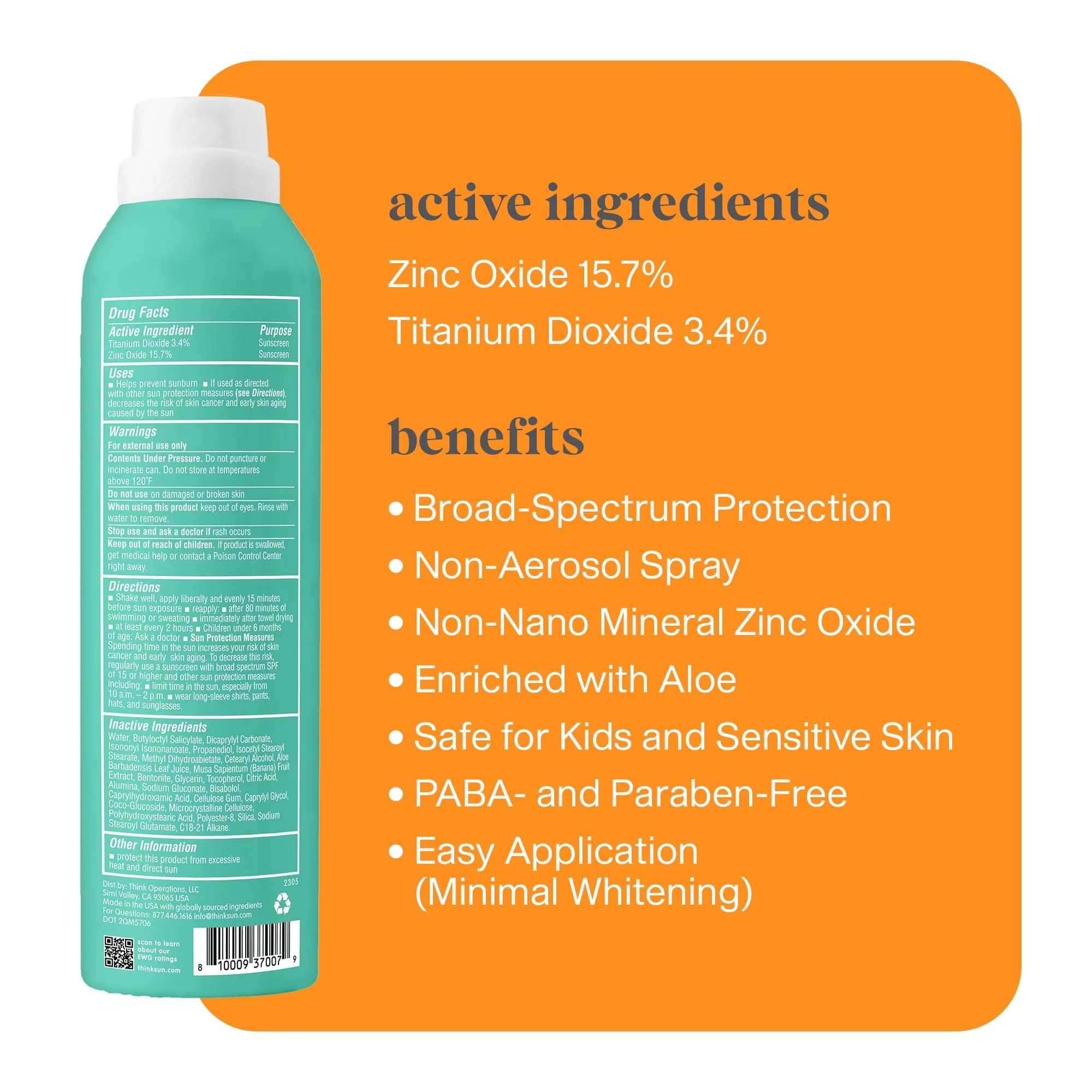Thinksport Kids Mineral Sunscreen Spray SPF 50+ 6 oz | Natural Zinc Oxide UVA/UVB Protection - view 2