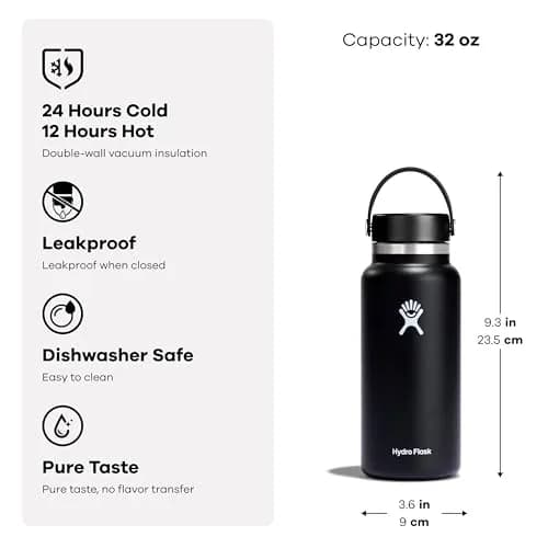 Hydro Flask Wide Mouth Water Bottle 32 Oz (946 ml) | Insulated Stainless Steel, Leakproof, Indigo Blue thumbnail 3