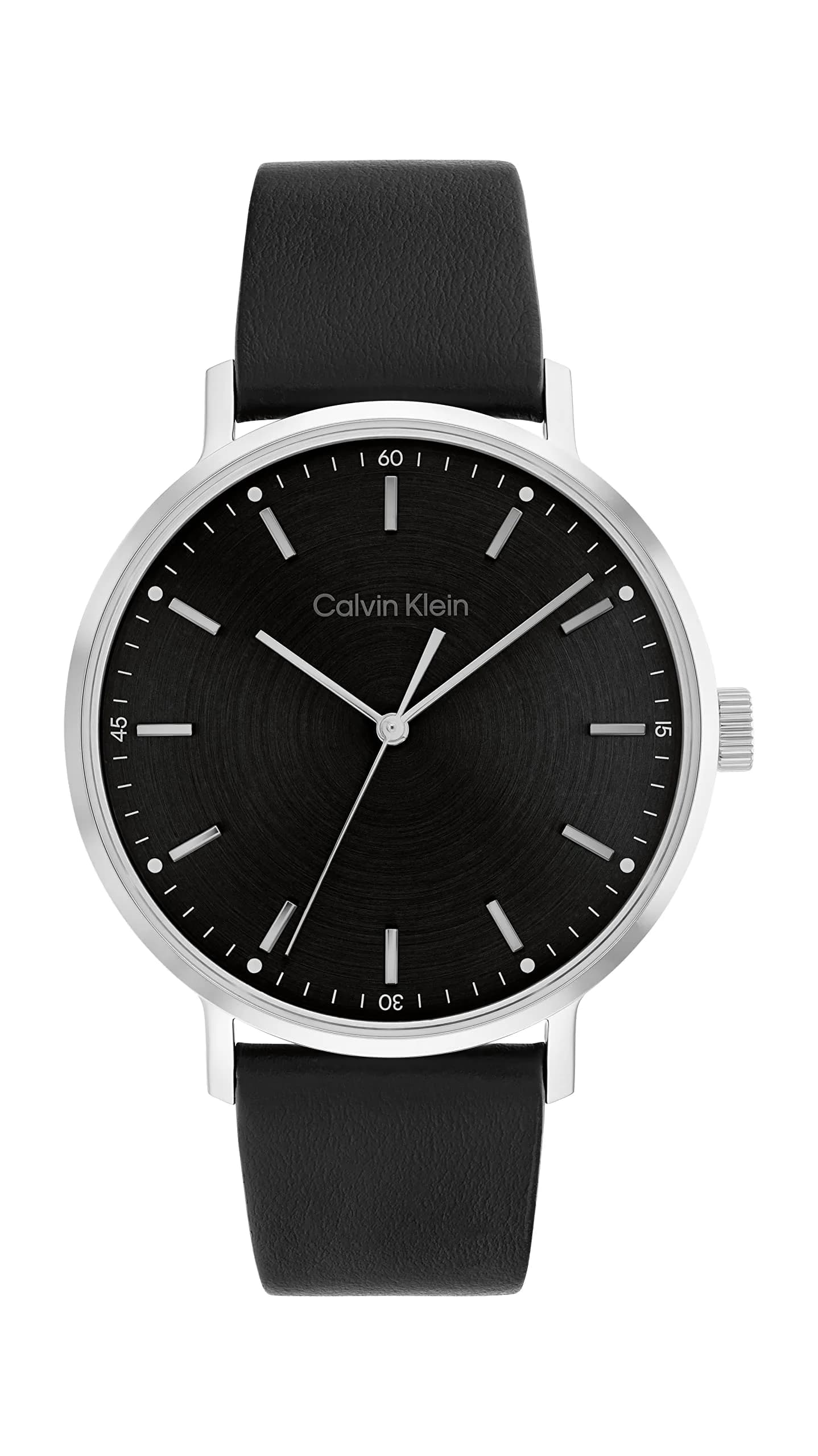 Calvin Klein Men's Quartz Watch 42mm | Black Leather Strap & Stainless Steel Case