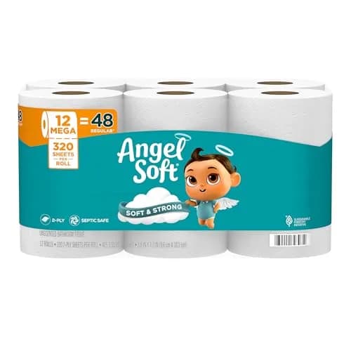 Angel Soft Toilet Paper, 12 Mega Rolls (3840 Sheets Total) | Soft & Strong 2-Ply Tissue thumbnail 1
