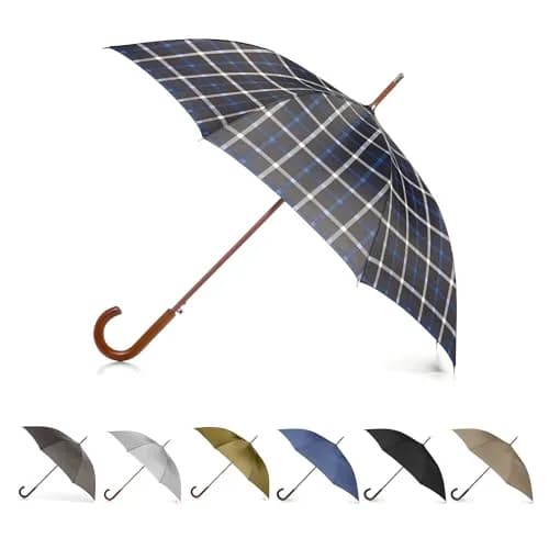 Totes Auto Open Water Repellent Stick Umbrella with Classic Wood J Hook Handle | 122 cm (48 inch) Canopy thumbnail 1