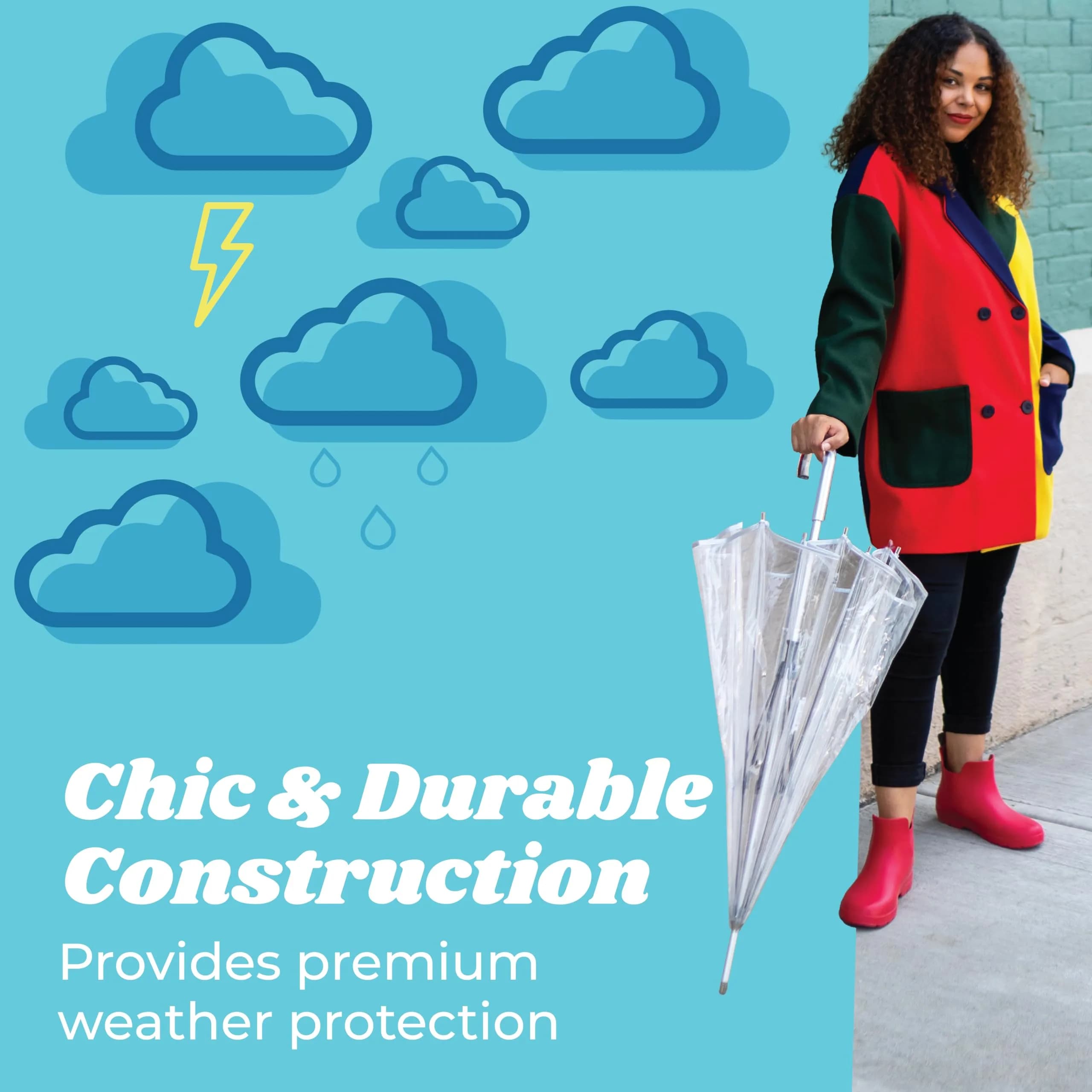 totes Signature Rainbow Clear Bubble Umbrella 51" | Windproof Auto Open Stick Umbrella for Travel & Events - view 4