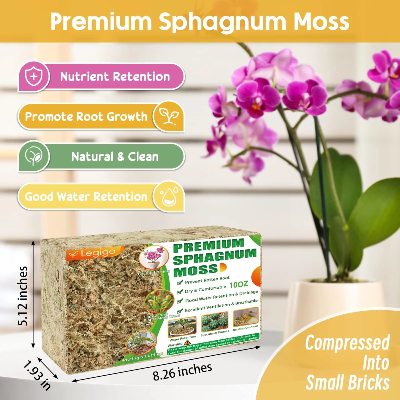 Legigo Premium Sphagnum Moss - 12 QT (10 oz) | Natural Long Fiber for Orchids & Succulents - view 2