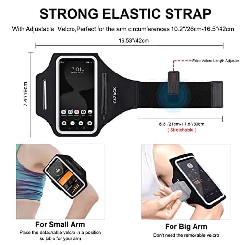 Guzack Running Armband with Zipper Pouch | Fits Phones Up to 6.9" | Sweatproof, Adjustable, Reflective thumbnail 6