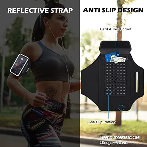 Guzack Running Armband with Zipper Pouch | Fits Phones Up to 6.9" | Sweatproof, Adjustable, Reflective thumbnail 7