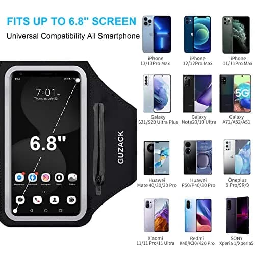 Guzack Running Armband with Zipper Pouch | Fits Phones Up to 6.9" | Sweatproof, Adjustable, Reflective thumbnail 2