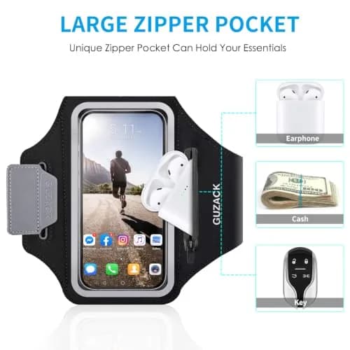 Guzack Running Armband with Zipper Pouch | Fits Phones Up to 6.9" | Sweatproof, Adjustable, Reflective thumbnail 3