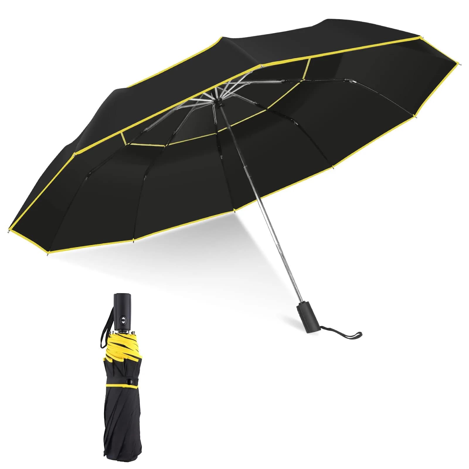 Kalolary 62" Automatic Folding Umbrella Extra Large Golf Umbrella Black | Wind-Resistant & Sunproof